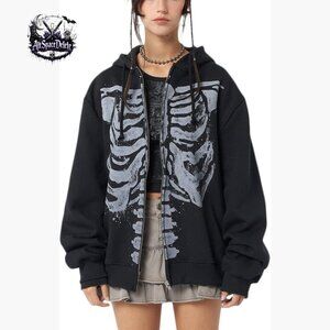 Oversized Zipper Hoodie Long Sleeve Sweatshirt Y2K Punk Grunge Streetwear